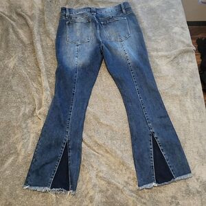 Women’s Flare Jeans Size 16 Blue Denim Frayed Hem Insert Flare 36x31 Y2K Style